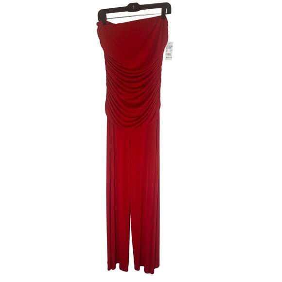 Camille La Vie Women's L Red Strapless Ruched Wide-Leg Jumpsuit Elegant Chic - Picture 14 of 14
